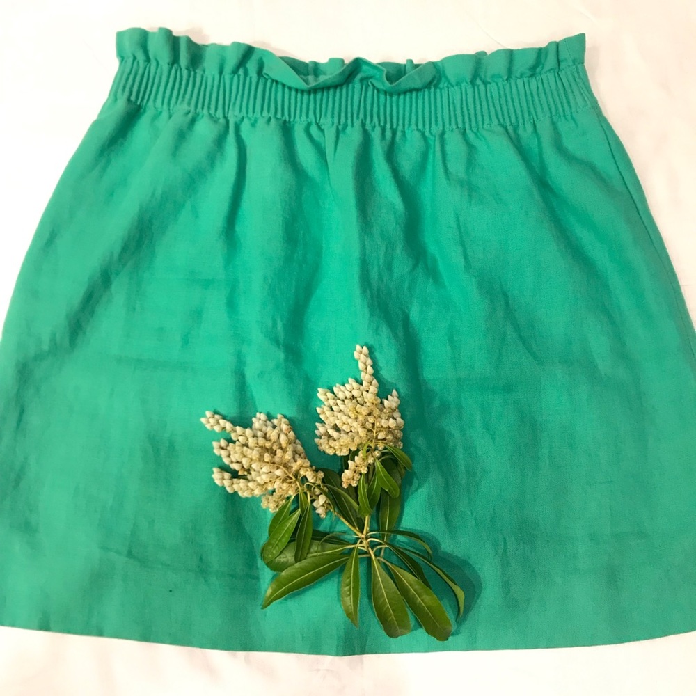 J.Crew Linen Blend Green Ruffle Skirt. Size 10.